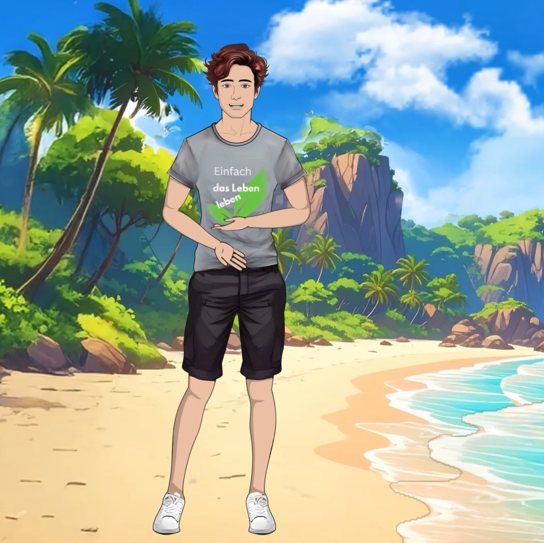 Illustration junger Mann steht am Strand