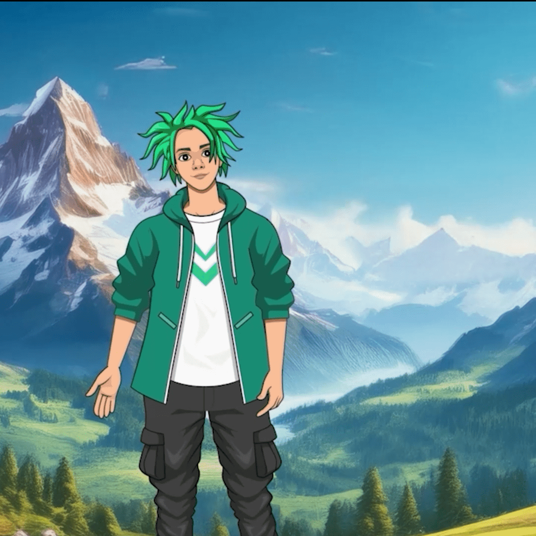 Illustration junger Mann mit punkigen grünen Haaren